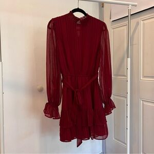 Flying Tomato Burgundy Lace Ruffle Dress Long Sleeve size L